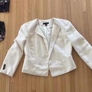 Ann Taylor Cream Textured Open-Front Blazer